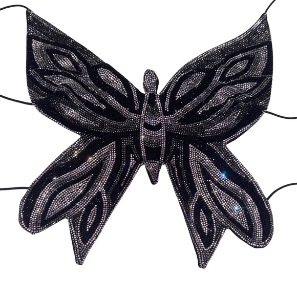 butterfly-shaped halter top features intricate black and silver detailing - Picture 3 of 13